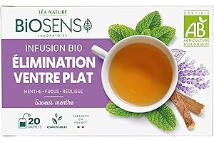 LÉA NATURE Biosens - Infusion Elimination Ventre plat - Menthe, Fucus et Réglisse - Certifié Bio AB - Fabriqué en France - 20 sachets