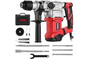 TEENO Martello perforatore SDS-Plus 1500W, 6 velocità variabile 0-1000giri/min con 4 funzioni, 4500 bpm, cavo da 2 metri, frizione di sicurezza e tecnologia antivibrante
