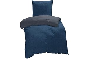 one-home Winter Bettwäsche Biber Meliert Baumwolle Flanell Kuschelig Flauschig Warme Weiche Melange Modern, Größe:2 teilig 135x200 cm, Farbe:dunkel blau/anthrazit