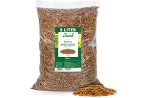 HÜHNER Land I festin de vers de Farine, charcuterie vers de Farine séchés 5 litres pour volailles d'ornement, Reptiles - Aliments pour volailles d'ornement sans additifs
