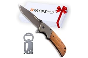 FAPPSPICK Cuchillo Plegable | Regalo Hombre Navidad Reyes | Navaja de Bolsillo Hoja 9,5cm de Acero Inoxidable 7Cr17 Dureza 58 HRC y Recubrimiento de Titanio | Navajas EDC Mango 12,5cm de Madera ShadowWood