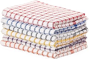 Vision Textiles Night Dreamz Terry Tea Towel Pack of 12- Soft, Super Absorbent and Lint Free Kitchen Towels- 100% Cotton Dish Cloth (Small Check (35 x 60cm))