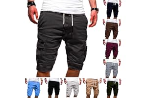 CSWH Herren Sommer Shorts Cargohose Männer Einfarbiges Kurze Hose mit Taschen Male Casual Bermuda Short Regulär Fit Sommerhose Elastischer Bund Sporthose Freizeithose Laufshorts
