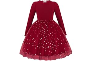 Arshiner Filles Robes Tulle Paillette Enfants À Col Plissé et Lignes a Festive Automne Hiver Manches Longues Robe pour Filles 2-7 Ans