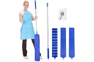 CARSEATTY Spolverino telescopico, spolverino lungo allungabile flessibile con asta telescopica rimovibile viene fornito con due panni di ricambio e un gancio per soffitto pavimento mobili armadio