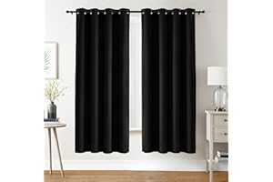 Utopia Bedding Opacas Cortinas Salon Modernas 2 Piezas 140x175 cm, Negro - Cortinas Térmicas Aislantes Frío Calor y para Dormitorio, Salón y Cocina con Ojales