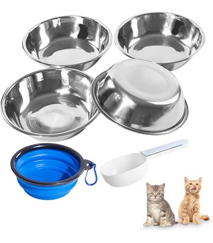 4er Set Katzennäpfe Aus Edelstahl – 17 Cm, Flach & Schnurrhaarfreundlich, Mit Rutschfester Basis
