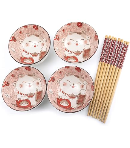 Lot De 4 Bols Céramique Japonaise DigiTizerArt - 12cm Diamètre - Blanc Et Bleu - Micro-ondes/Lave-vaisselle