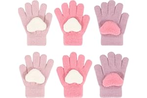 QKURT 3 pary dziecięcych zimowych dzianinowych rękawiczek dla dzieci grube ciepłe polarowe urocze serce rozciągliwe magiczne rękawiczki dla dziewcząt chłopców w wieku 3-7 lat, a, 3-7 Lat