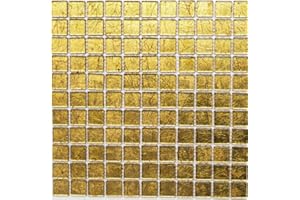 CONWIRE Piastrella a mosaico in vetro traslucido, struttura in cristallo dorato, per pareti, bagno, WC, doccia, cucina, specchio per piastrelle, rivestimento per vasca da bagno, mosaico