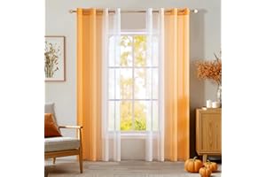 MIULEE Tende Voile in Poliestere Trasparenti Occhielli Sfumato per Soggiorno Camera da Letto Bagno Cucina Camera da Bambino Tenda Finestra Balcone Casa con 2 Pannelli 140X225CM Arancione