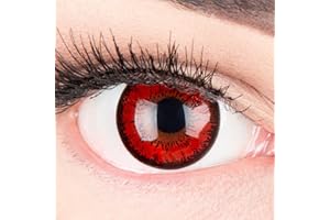 MERALENS Lentilles Halloween Rouge: 1 Paire (2 Pcs) Annuelle & Sans Correction - Lentille couleur rouge noir - vampire red flower -Lentilles De Contact De Couleur Fantaisie Cosplay + Etui Offert