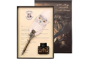 FREE WOLF Stylo Plume Calligraphie, Stylo Dip à Plume Plume D'oie, Stylo Plume Antique Fait à La Main Avec De L'encre, Owl Dip Pen Pour Signatures,Ecriture, Décoration Et Cadeau