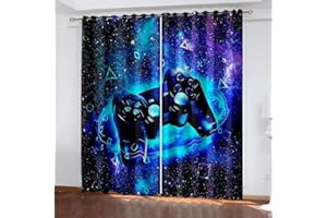 CTQTZ Gamepad Kinderzimmer Gardinen mit Ösen Videospiel Controller, Joystick Vorhänge Blickdicht 280x175 cm (BreitexHöhe) 2er Set Gardinen für Dekoration Kinderzimmer