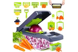 YAYAYOUNG Gemüseschneider, multifunktionaler 16-in-1-Lebensmittelzerkleinerer, Gemüseschneider mit Behälter, Profi-Zwiebelzerkleinerer, Kartoffelschneider, Küchenschneider, Würfel (grau)