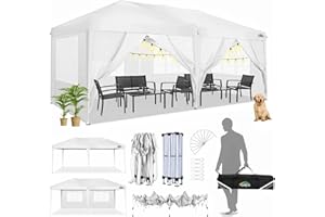 COBIZI Faltpavillon 3 x 6 wasserdicht stabil Winterfest Pop up Pavillon 3 x 6 Faltbar mit 6 Seitenwnden UV-Schutz 50+ Festival Partyzelt 3 x 6 Zelt Gartenpavillon für Strand Hochzeit Picknick, Weiß