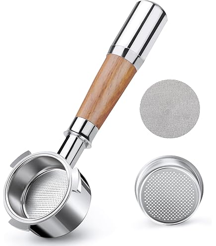 IKAPE Siebträger Ohne Boden Für Delonghi Kaffeemaschinen – 51 Mm, 2 Ohren, Mit Edelstahlkorb & Walnussholz-Griff | ECP3420, EC155, BCO430, EC260