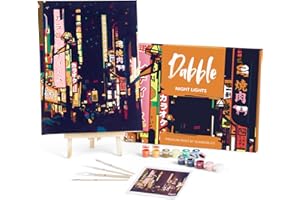 Dabble™ Premium-Set „Malen nach Zahlen“ für Erwachsene und Anfänger. Mit Zubehör: Leinwand, Rahmen, Acryl-Farben, Pinsel, Blumen, Pflanzen - Night Lights