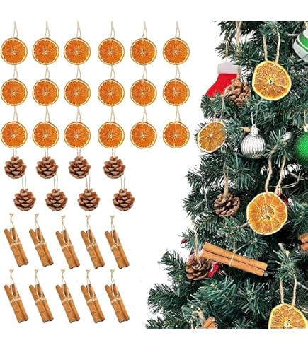 Lot 36 Décorations Noël Naturelles - Tranches D'orange Séchées, Bâtons Cannelle, Pommes De Pin Avec Corde, Pour Sapin, Guirlande, DIY - 2