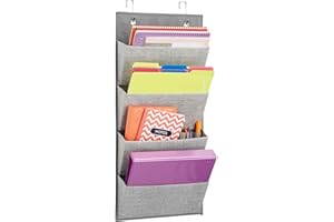 mDesign organiseur pour armoire, aspect jute (gris) – 4 poches de rangement en polypropylène respirant – étagère multifonctionnelle, montage à la porte (suspension) ou au mur