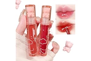 NEW IRVEN 2Pcs Orso Lip Glaze Jelly Lipstick,Liquid Lipgloss Cute Bear Lipgloss Idratante Lip Stain Rimpolpante Acqua Lip Gloss Waterproof Long Lasting Cheek Rouge Tint Cosmetics Bear Beauty Makeup