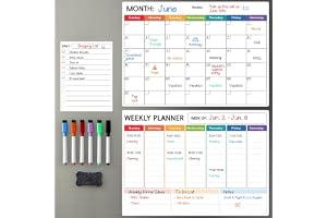 Magnetic Calendar for Refrigerator,3PCS Monthly & Daily Planner Magnet Magnetic Whiteboard Dry Erase Planner for Fridge 14"X11" with Tip Markers and Eraser, Refrigerator Magnets - Daily List