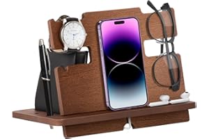ALIVEBYTE Vatertagsgeschenk Geschenke für Männer Geschenke für Papa Holz Telefon Dockingstation Nachttisch Organizer Vater Geburtstagsgeschenk für Männer Docking Station Holz Papa Ehemann Geschenke zum Vatertag
