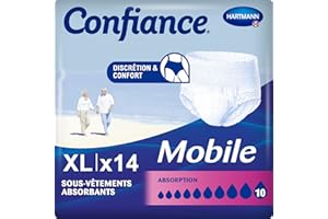 Confiance Mobile - Slips Absorbants pour Hommes et Femmes - Niveau d'Absorption = 10 gouttes (Fuites Urinaires Importantes) - Discrets et efficaces - pH Neutre à la Peau - Taille XL - 14 Unités