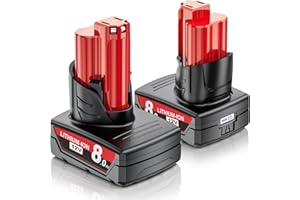 UIONVOT 2X 8.0Ah Replacement for Milwaukee M12 Battery, 12v Lithium ion Battery Compatible with Milwaukee Power Tools 48-11-2401 48-11-2402 48-11-2411 48-11-2420 48-11-2460, High Capacity with LED Disply