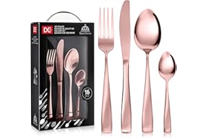 Dc Casa Servizio Posate 16 Pezzi in Acciaio Inox – Set Completo per 4 Persone, Design Raffinato e Moderno (Oro Rosa Lucido)
