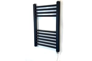 Greened House 400w x 600h Black Electric Straight Heated Towel Rail Bathroom Radiator