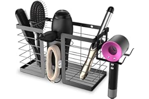 ISWUJIA Hair Dryer Holder,Hairdryer Holder Station,Metal Holder for Hair Dryer and Straightener Holder,Hair Accessories Organiser Storage ,Holds Hair Bands, Flat/Long Blow Dryers, Curling Irons, Combs, Etc