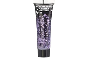 Holographic Chunky Face & Body Glitter Gel by Moon Glitter - Purple - Cosmetic Festival Glitter Face Paint for Face, Body, Hair, Nails - 12ml