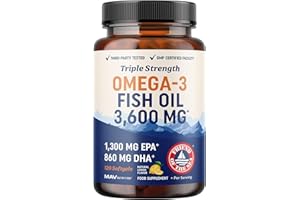 MAV NUTRITION Triple Strength Omega 3 Fish Oil 3600 mg | EPA & DHA | Over 2100mg Omega-3 Fatty Acids | 1300mg EPA + 860mg DHA | Best Essential Fatty Acids | Wild Caught Omega 3 Capsules High Strength | 120 Ct