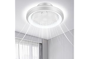 Sararoom 49cm Ventilateur de Plafond avec Lumiere, Rotation 360° Réversible Ventilateur de Plafond LED, 75W Modernité Ventilateur Plafond Silencieux avec Télécommande/APP, 6 Vitesses Timer (Blanc)