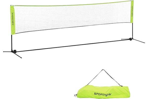 SPORTNOW Filet de Badminton, Filet Portable pour Volley-Ball, Pickleball et Tennis, Hauteur Ajustable de 107 à 155 cm, avec Sac de Transport, Cadre métallique
