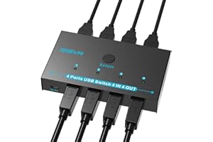 USB 2.0 Switch Selector 4 Port, SGEYR KVM Switcher 4 Computer teilen sich 4 USB-Geräte Ein-Knopf-Swapping, für die gemeinsame Nutzung von Maus, Tastatur, Drucker, Scanner, mit 4 USB-Kabeln