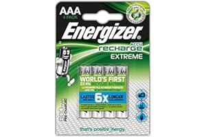 Energizer - Recargables, Pack de 4 Pilas AAA 800 mAh, precargada, para Dispositivos Uso frecuente y Cientos de recargas