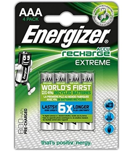 Lot De 4 Piles Rechargeables Energizer NiMH AA – Prêtes à L'emploi, Réf 638622