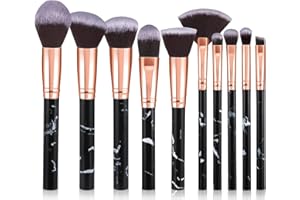 Pinselset Makeup Start Makers 10 Stück Professionelle Make Up Pinsel Set Schwarzer Marmor Kosmetik Pinselset Puder Foundation Lidschatten Concealer Eyeshadow Schmink Pinsel (A)
