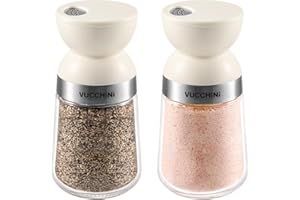 Vucchini Salt and Pepper Shakers Set,3 Different Pour Options,Dishwasher Safe,Double Sphere Design Dispenser,Detachable,Beige