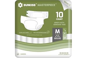 ‎SUNKISS SUNKISS Masterpiece Windeln für Erwachsene mit ultimativer Saugfähigkeit, Einweg Inkontinenz Slips für Männer und Frauen, mit Tabs, Auslaufschutz bei Blasenschwäche, Weiß, Größe M, 10 Stück