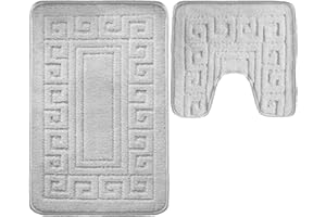 Vingardium Leviosa VL 2 Piece Greek Bath Mat Non Slip and Highly Absorbent Bath Mat 100% Polypropylene Washable Pedestal Bathroom Mat Rug (GREY)