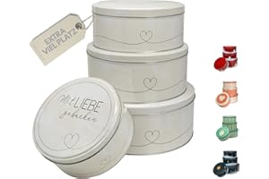INSPINOVIA Keksdosen 4er Set | Ideal für Weihnachtsplätzchen & andere Leckereien | 4 Größen im Set | Gebäck & Aufbewahrungsdosen in bezaubernden Designs für viele Anlässe (Mit Liebe gebacken)