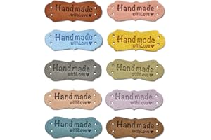 Borsgye 50 Stück Handmade Leder Etiketten Tags Hand Made Label zum Annähen Handgefertigte Kleidung Nähetiketten PU Label Aufnäher mit Löchern für Jeans Nähen Basteln Bekleidung Irregulär - 10 Farben