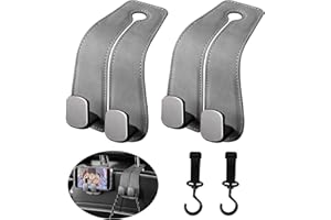 TAIHOBO 2PCS Car Seat Back Storage Hook, Leather Car Seat Hooks for Headrest, 2 in 1 Double Car Hooks for Bags, Multifunctional Hidden Car Bag Hook for Purse Coat Umbrellas Handbags (Grey)