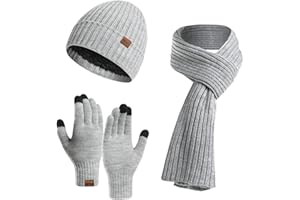Cozyan Inverno 3 Pezzi Cappello di Lana Sciarpa Guanti Touchscreen Set Caldo Beanie Cappello Teschio Berretto Invernale Termico Berretto Sciarpa Touch Screen Guanti per Uomo Donna