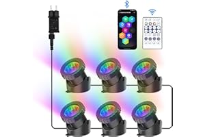 NATPOW Luci Piscina Impermeabile RGB, Cambiano Colore Luci per Laghetto Bluetooth Telecomando Controllabile, 5V Impermeabile IP68 Luce Subacquea per Giardino, Acquari, Fontana, Laghetto (6 in1)