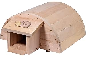 Luxus-Insektenhotels 22217e Massives Buchenholz-Igelhaus "Meckine" mit Innenisolierung und großer Öffnungsklappe (Igelschlafhaus, Igelfutterhaus)