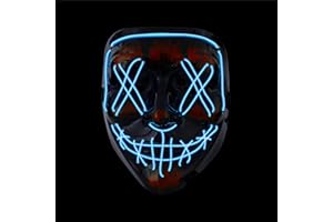 COSTUMED Maschera di Halloween ispirata a “The Purge” con LED blu, controllabile, per Halloween e Carnevale, costume di travestimento per uomo e donna, in diversi colori